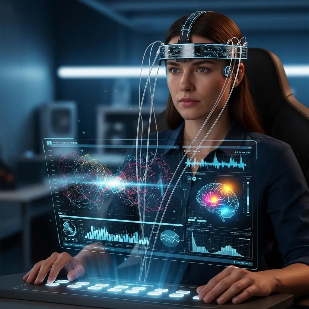 Discover Neuro-Inspired AI: Principles & Business Applications 4 Person using a brain-computer interface for health monitoring